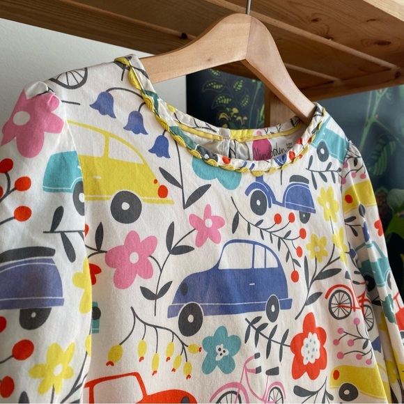 Mini Boden Colorful Vehicles Bikes Floral Print Long Sleeve Dress 9 - Picture 5 of 16